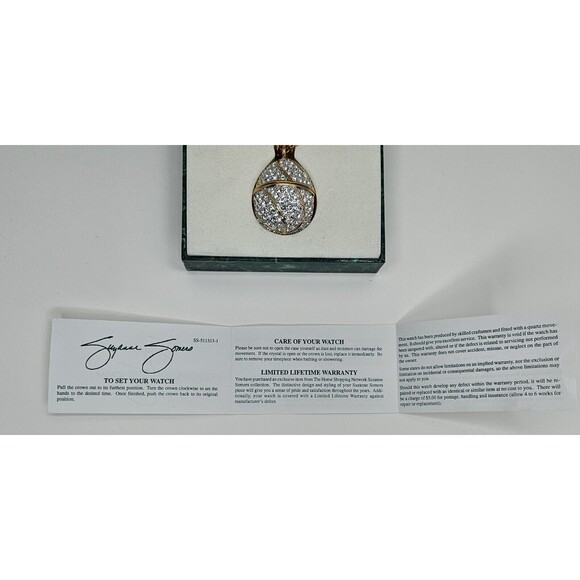 Suzanne Somers Pave Rhinestone Egg Gold-Tone Necklace Watch In Box - Picture 5 of 8